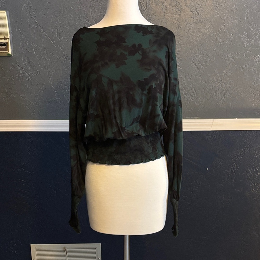 Madewell Green and Black Patterned Blouse